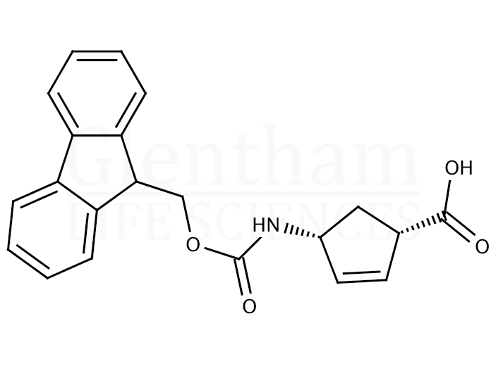 Structure for (1R,4S)-(+)-4-(Fmoc-amino)-2-cyclopentene-1-carboxylic acid   (220497-65-4)