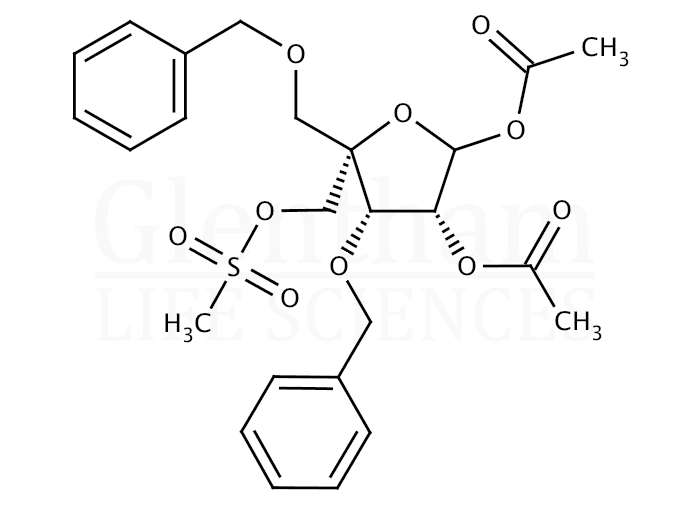 1,2-Di-O-acetyl-3-O-benzyl-4-C-(phenylmethoxy)methyl-L-Lyxofuranose 5-methanesulfonate Structure