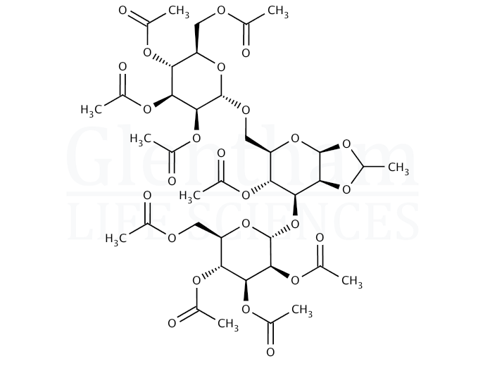 Structure for 4-O-Acetyl-di-O-(2,3,4,6-tetra-O-acetyl-a-D-mannopyranosyl)-1,2-ethyledine-b-D-mannopyranose