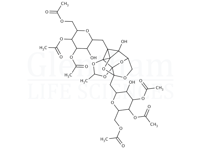 Strcuture for 3,6-Di-O-(3,4,6-tri-O-acetyl-b-D-mannopyranosylethylidyne)-1,2-O-ethylidene-b-D-mannopyranose