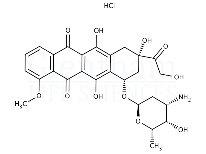 Structure for Doxorubicin hydrochloride, USP grade (25316-40-9)