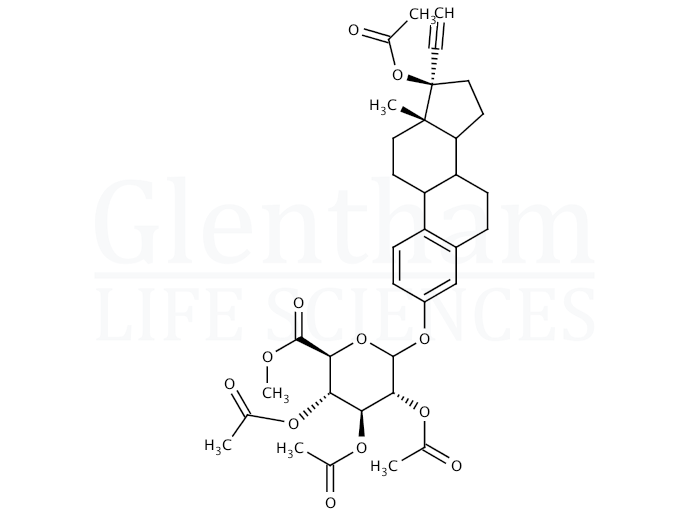 Structure for Ethynyl estradiol 17-acetate-3-(2'',3'',4''-tri-O-acetyl-b-D-glucuronide) methyl ester