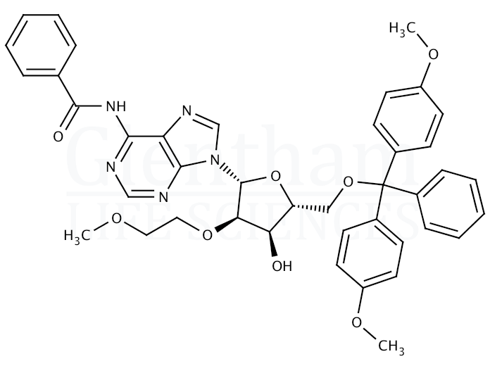 Structure for N-Benzoyl-5''-o-(bis(4-methoxyphenyl)phenylmethyl)-2''-o-(2-methoxyethyl)adenosine