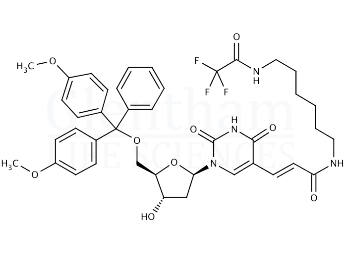 5''-O-DMT-5-[N-(6-(trifluoroacetamido)hexyl)-3-E-acryamido]-2''-deoxyuridine Structure