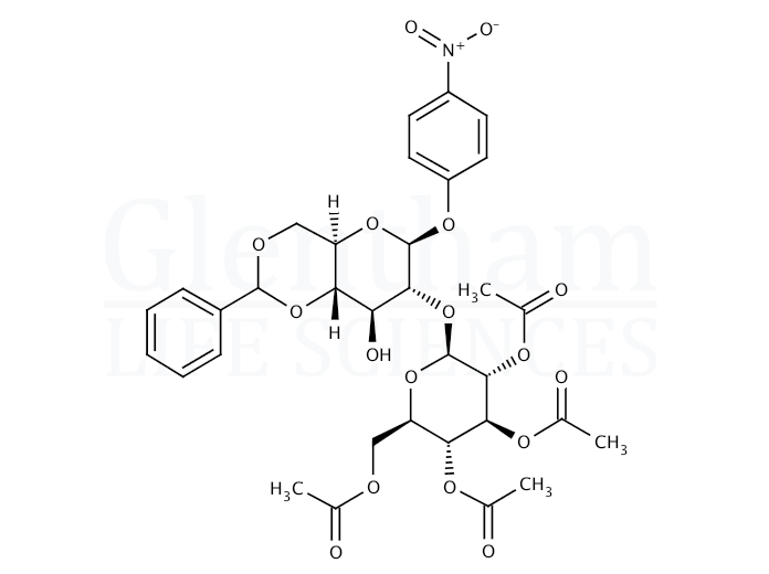 4-Nitrophenyl 2-O-(2,3,4,6-tetra-O-acetyl-b-D-glucopyranosyl)-4,6-O-benzylidene-b-D-glucopyranoside Structure
