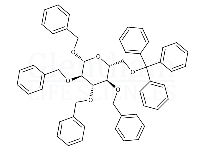 Structure for 1,2,3,4-Tetra-O-benzyl-6-O-trityl-b-D-glucopyranose