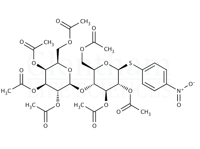 Structure for 4-Nitrophenyl 4-O-(2,3,4,6-tetra-O-acetyl-b-D-galactopyranosyl)-2,3,6-tri-O-acetyl-b-D-thioglucopyranoside