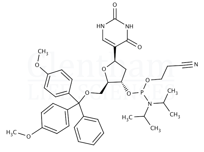 Structure for 2''-Deoxy-5''-O-DMT-pseudouridine 3''-CE phosphoramidite (289712-98-7)