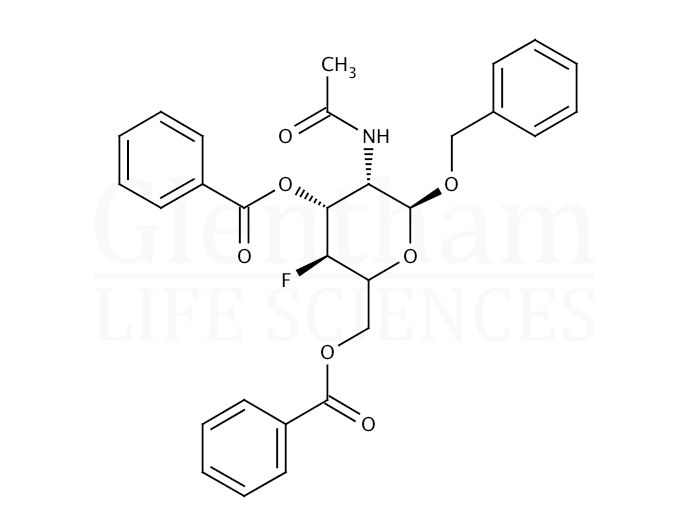 Benzyl 2-acetamido-3,6-di-O-benzoyl-2,4-dideoxy-4-fluoro-α-D-glucopyranose Structure