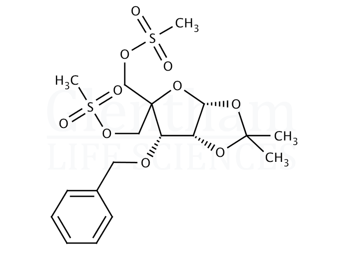 Structure for 3-O-Benzyl 4-C-(methanesulfonyloxymethyl)-5-O-methanesulfonyl-1,2-O-isopropylidene-a-D-ribofuranose