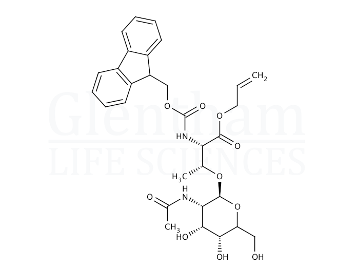 Structure for N-Fmoc-O-[2-acetamido-2-deoxy-α-D-galactopyranosyl]-L-threonine allyl ester