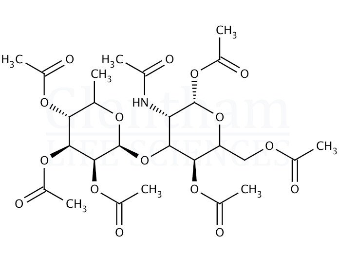 Structure for 2-Acetamido-2-deoxy-3-O-(a-L-fucopyranosyl)-D-glucopyranose pentaacetate