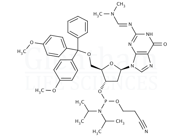 Structure for 2''-Deoxy-N2-DMF-5''-O-DMT-guanosine 3''-CE phosphoramidite