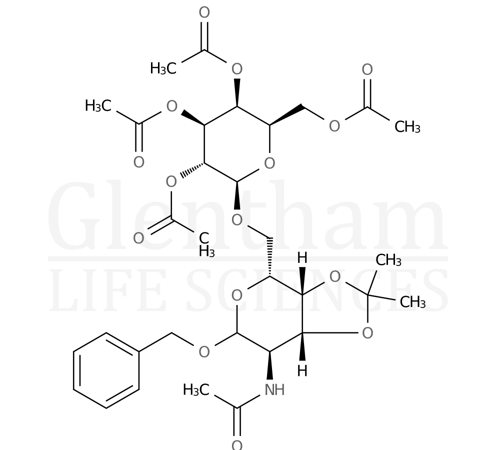 Structure for 2-(Acetylamino)-2-deoxy-3,4-O-isopropylidene-6-O-(2,3,4,6-tetra-O-acetyl-b-D-galactopyranosyl)-D-galactopyranoside benzyl ether
