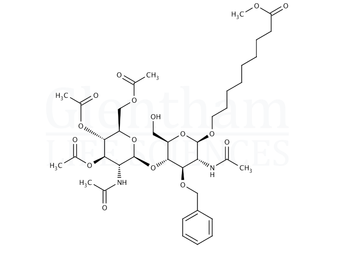 8-Methoxycarbonyloctyl 2-acetamido-4-O-(2-acetamido-3,4,6-tri-O-acetyl-2-deoxy-b-D-glucopyranosyl)-3-O-benzyl-2-deoxy-b-D-glucopyranoside Structure
