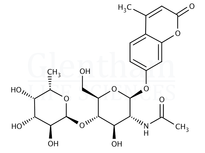 4-Methylumbelliferyl 2-acetamido-2-deoxy-4-O-(a-L-fucopyranosyl)-b-D-glucopyranoside Structure