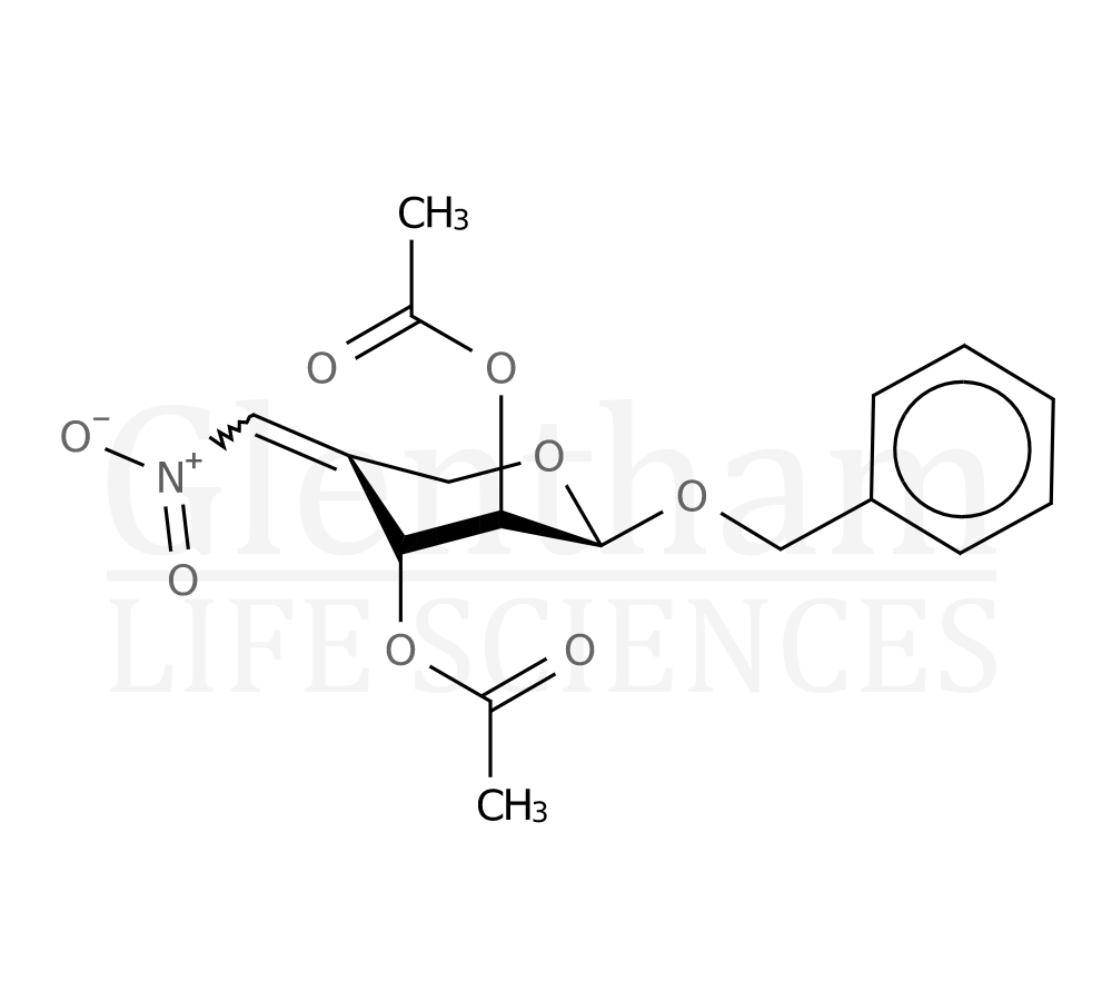 Benzyl 2,3-di-O-acetyl-4-deoxy-4-C-nitromethylene-β-D-arabinopyranoside Structure