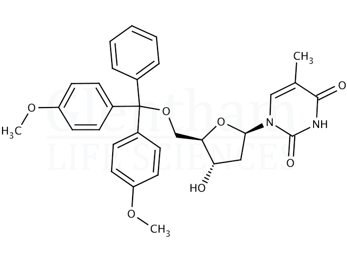 Structure for 5''-O-(4,4''-Dimethoxytrityl)thymidine (DMT-T)