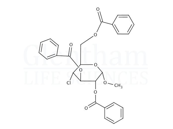 Structure for Methyl 2,3,6-tri-O-benzoyl-4-deoxy-4-chloro-a-D-glucopyranoside