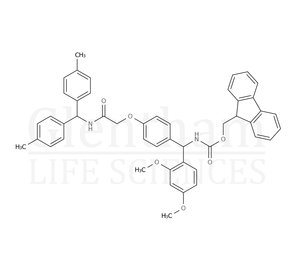 Structure for Rink Amide MBHA resin (100 - 200 mesh); loading 0.79 mmol/g (431041-83-7)