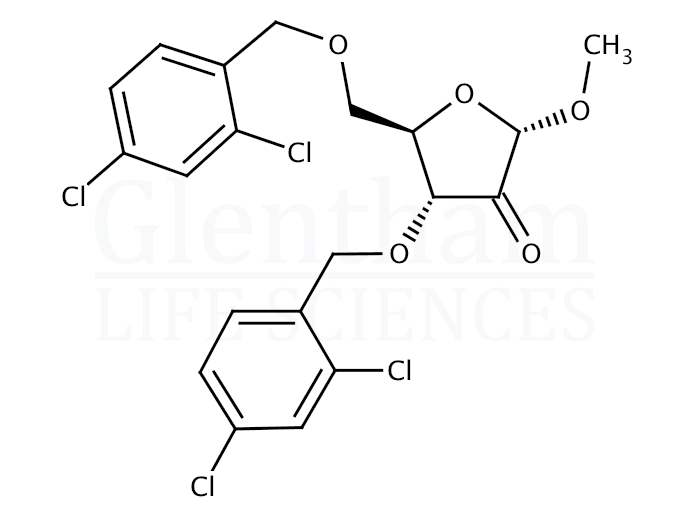 Structure for Methyl 3,5-di-O-(2,4-dichlorobenzyl)-2-keto-a-D-ribofuranoside