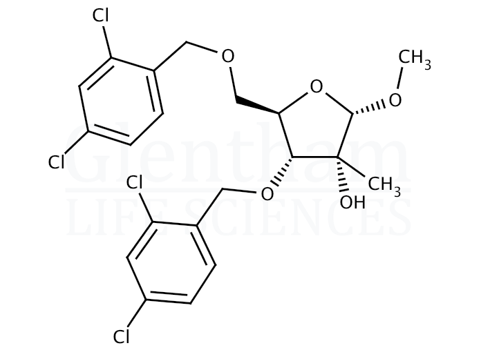 Methyl 3,5-di-O-(2,4-dichlorobenzyl)-2-C-methyl-a-D-ribofuranoside Structure