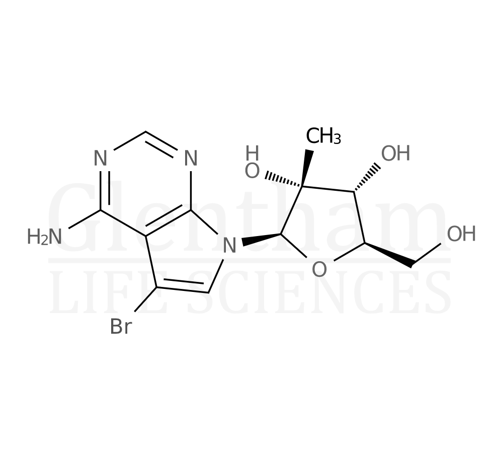 Structure for 5-Bromo-7-(2-C-methyl-b-D-ribofuranosyl)-7H-pyrrolo[2,3-d]pyrimidin-4-amine