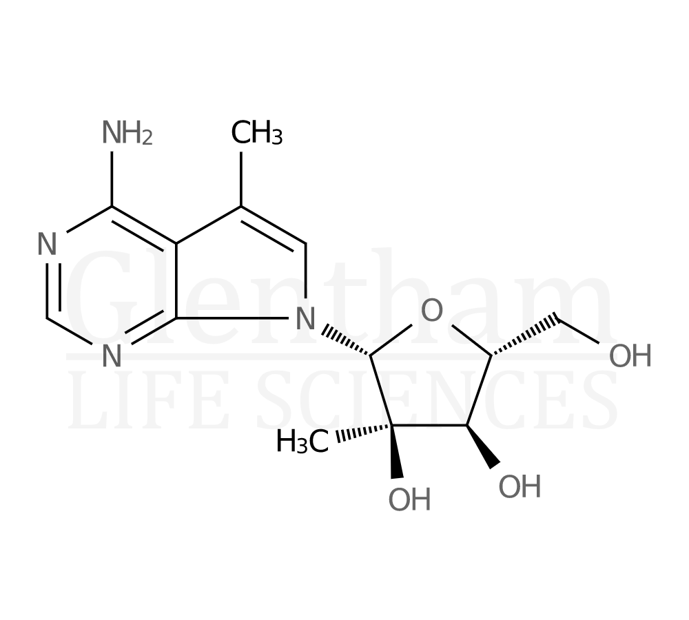 Structure for 5-Methyl-7-(2-C-methyl-b-D-ribofuranosyl)-7H-pyrrolo[2,3-d]pyrimidin-4-amine