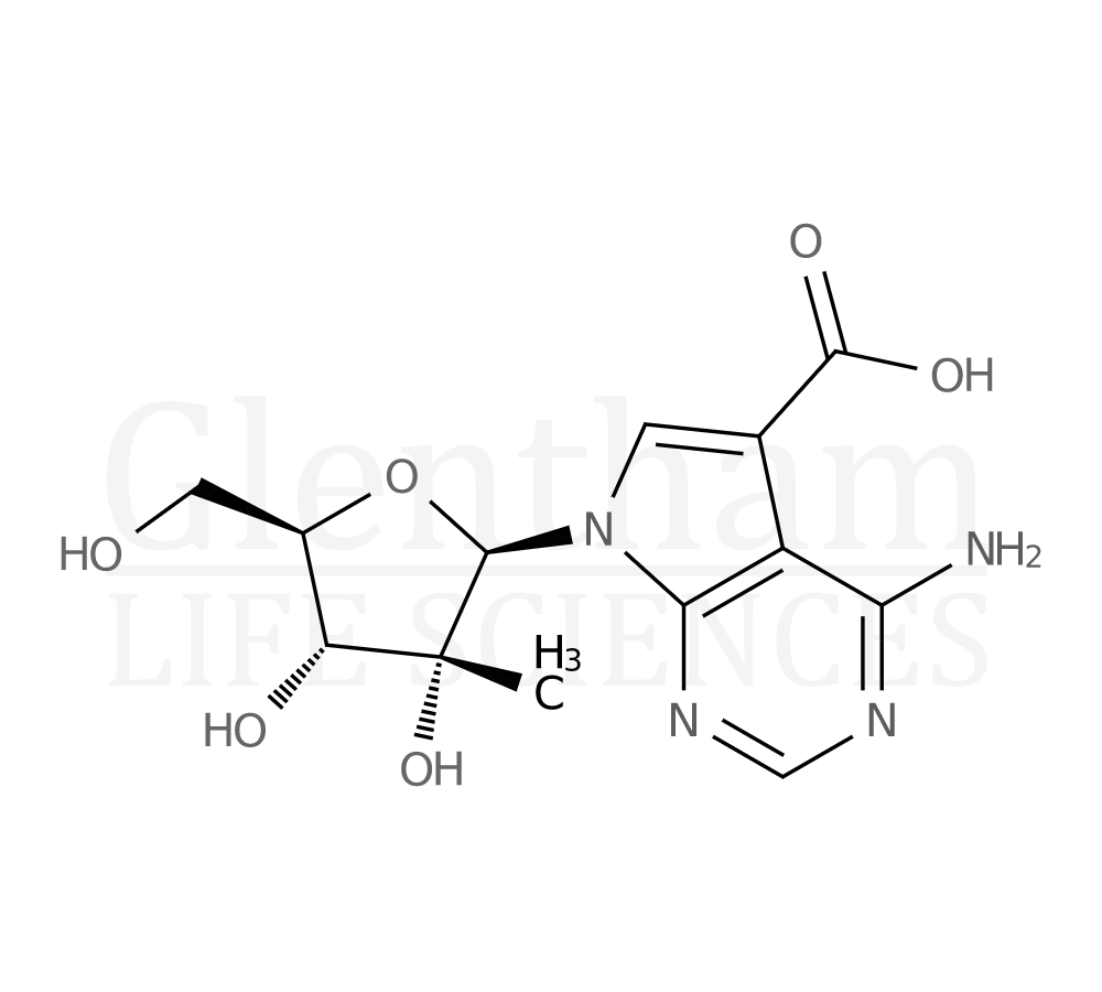 Structure for 4-Amino-7-(2-C-methyl-b-D-ribofuranosyl)-7H-pyrrolo[2,3-d]pyrimidine-5-carboxylic acid