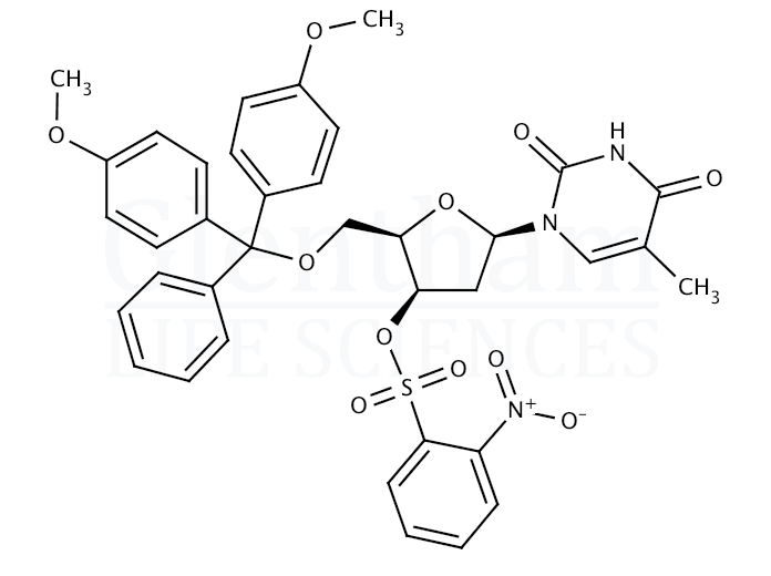 Structure for 1-(2''-Deoxy-5''-O-DMT-3''-O-nitrophenylsulphonyl-b-D-lyxofuranosyl)thymine