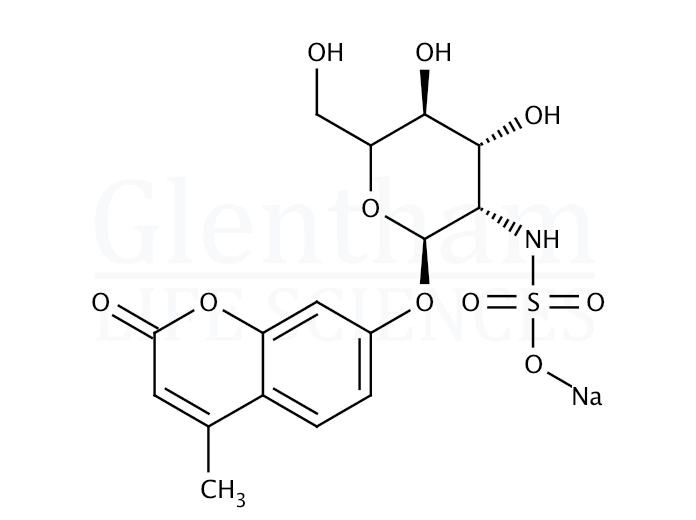Structure for 4-Methylumbelliferyl 2-deoxy-2-sulfamino-a-D-glucopyranoside sodium salt