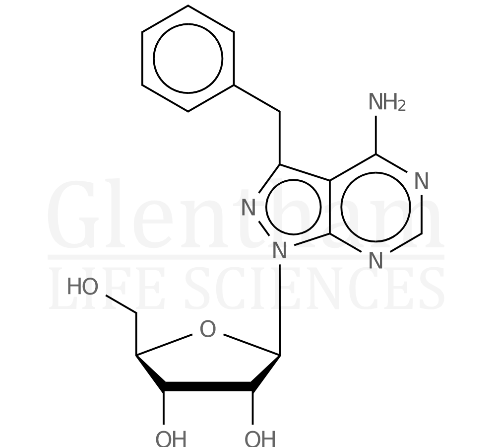 Structure for 4-Amino-3-benzyl-1H-pyrazolo[3,4-d]pyrimidine 1-b-D-ribofuranose (476371-76-3)
