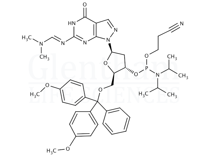 8-Aza-7-deaza-2''-deoxy-N2-DMF-5''-O-DMT-guanosine 3''-CE phosphoramidite Structure