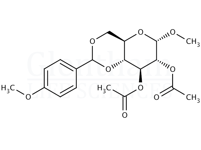 Methyl 2,3-di-O-acetyl-4,6-O-(4-methoxybenzylidene)-a-D-glucopyranoside Structure