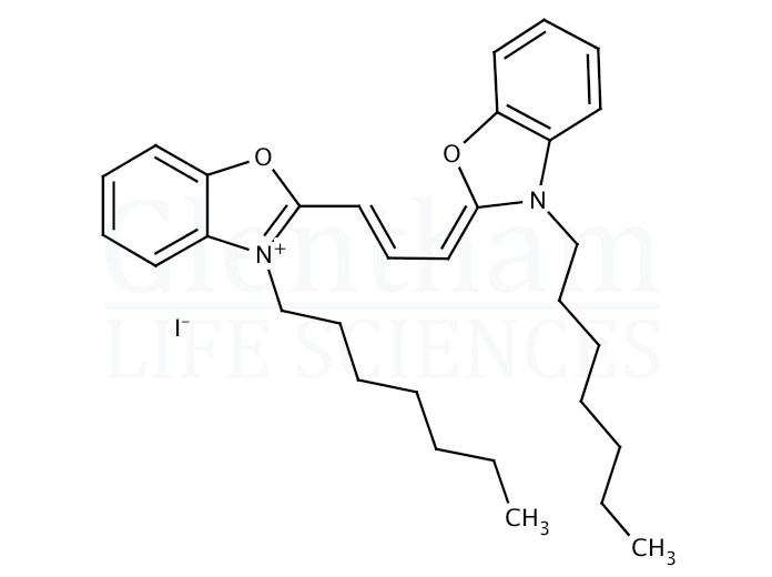Structure for  3,3′-Diheptyloxacarbocyanine iodide  (53213-83-5)