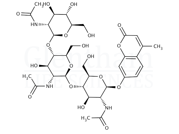 Structure for 4-Methylumbelliferyl N,N'',N''''-triacetyl-b-D-chitotrioside