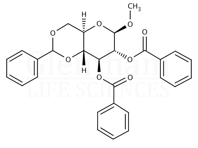 Structure for Methyl 2,3-di-O-benzoyl-4,6-O-benzylidene-b-D-glucopyranoside