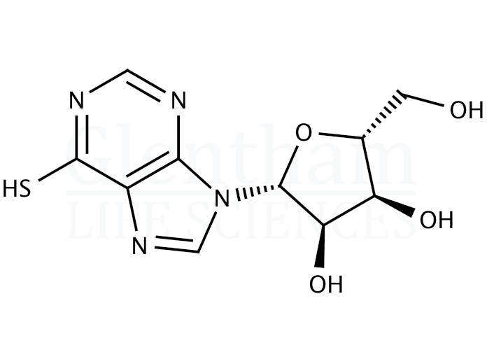 Structure for 6-Mercapto-9-(b-D-ribofuranosyl)purine (574-25-4)