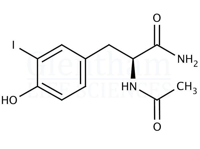Structure for  N-Acetyl-3-iodo-L-tyrosine amide  (59302-19-1)