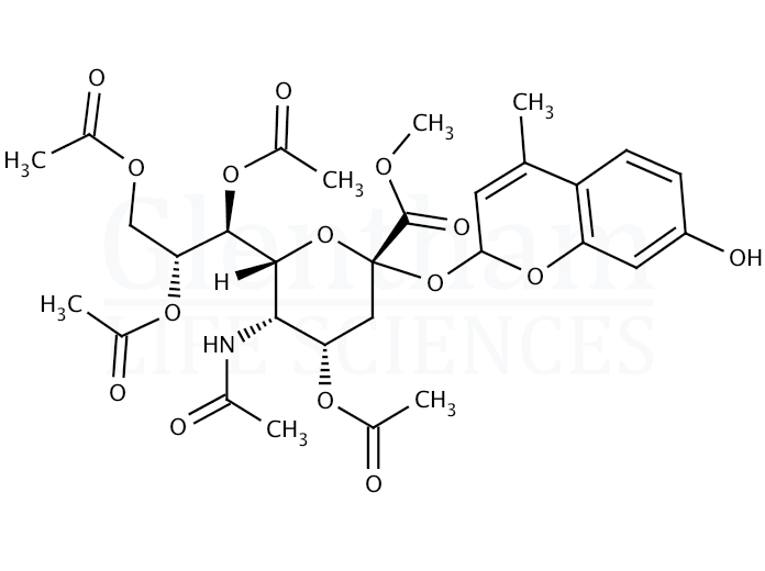 Structure for 4-Methylumbelliferyl a-D-N-acetyl-4,7,8,9-tetra-O-acetylneuraminic acid methyl ester