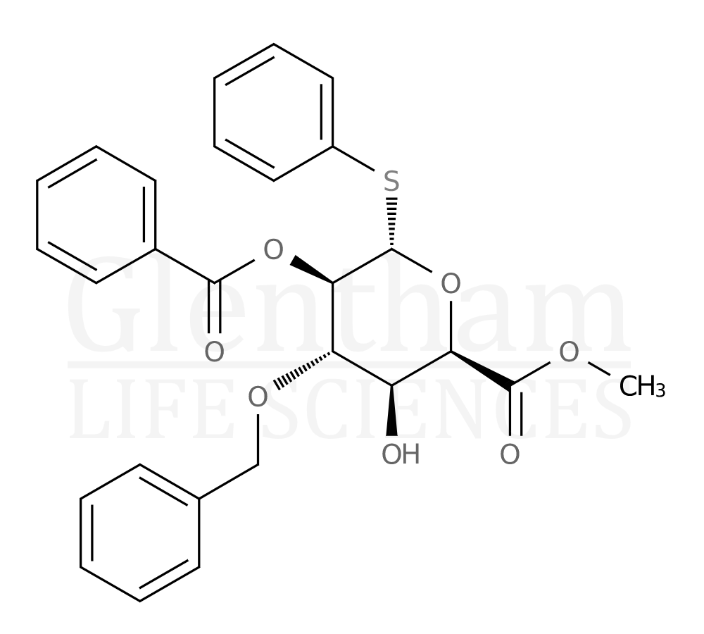 Structure for  Methyl (phenyl 2-O-benzoyl-3-O-benzyl-1-thio-a-L-idopyranosyluronate)  (616876-73-4)