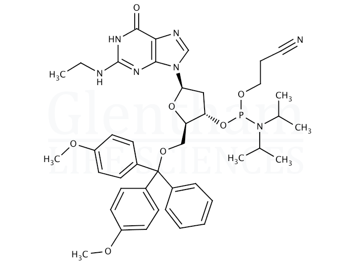 Structure for 2''-Deoxy-5''-O-DMT-N2-ethylguanosine 3''-CE phosphoramidite