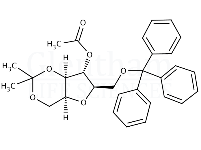 Structure for 4-O-Acetyl-2,5-anhydro-1,3-O-isopropylidene-6-trityl-D-glucitol