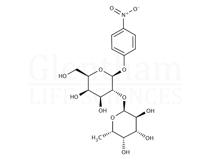 Structure for  4-Nitrophenyl 2-O-(a-L-fucopyranosyl)-b-D-galactopyranoside  (66347-27-1)