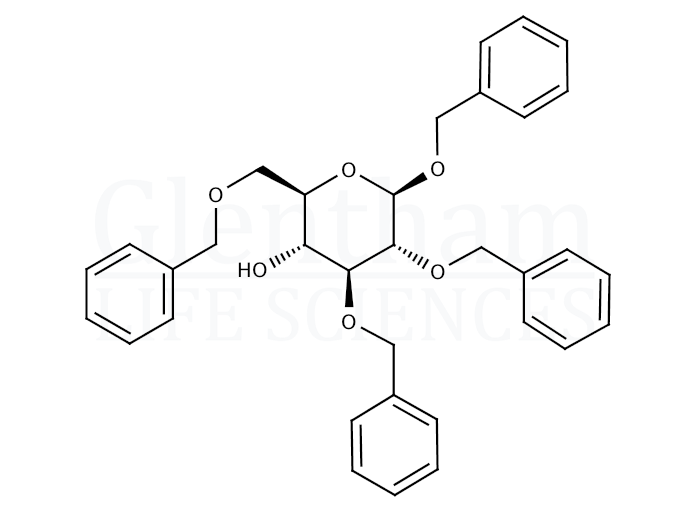 Structure for  Benzyl 2,3,6-tri-O-benzyl-β-D-glucopyranoside  (67831-42-9)