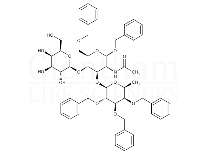 Structure for 2-Acetamido-1,6-di-O-benzyl-3-O-(2,3,4-tri-O-benzyl-b-L-fucopyranosyl)-2-deoxy-4-O-(b-D-galactopyranosyl)-a-D-glucopyranoside