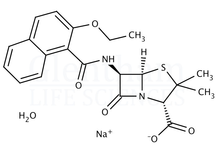 Structure for Nafcillin sodium salt monohydrate (7177-50-6)