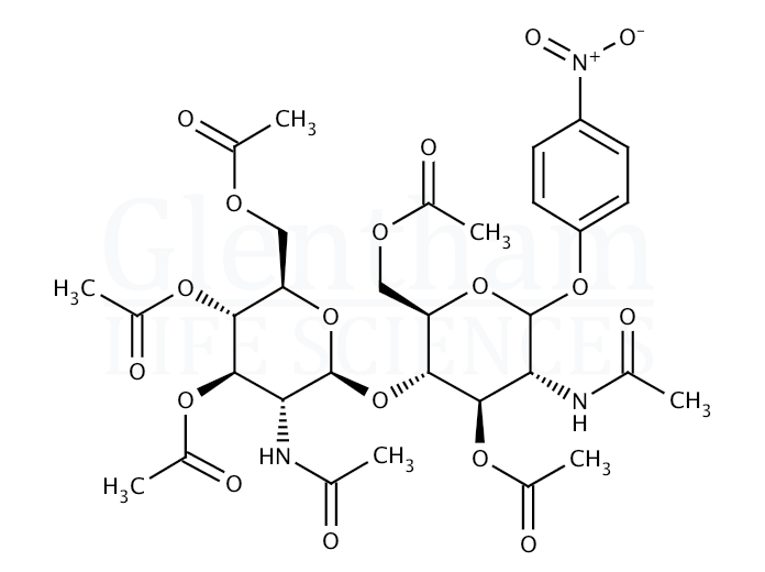 Structure for 4-Nitrophenyl 2-acetamido-4-O-(2-acetamido-3,4,6-tri-O-acetyl-2-deoxy-b-D-glucopyranosyl)-3,6-di-O-acetyl-2-deoxy-b-D-glucopyranoside