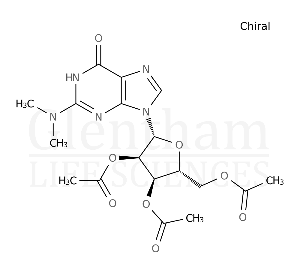 Structure for 2’,3’,5’-Tri-O-acetyl-2N,2N-dimethyl-guanosine (73196-87-9)