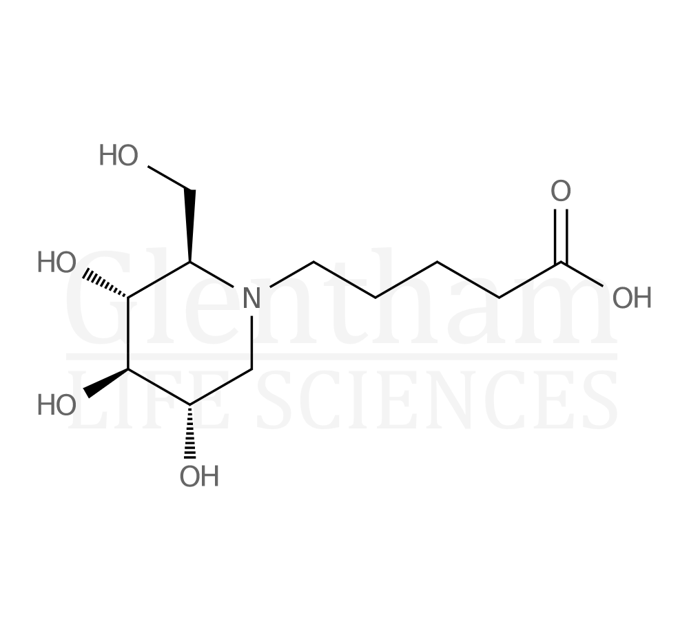 Structure for  N-(5-Carboxypentyl)-deoxynojirimycin  (79206-70-5)